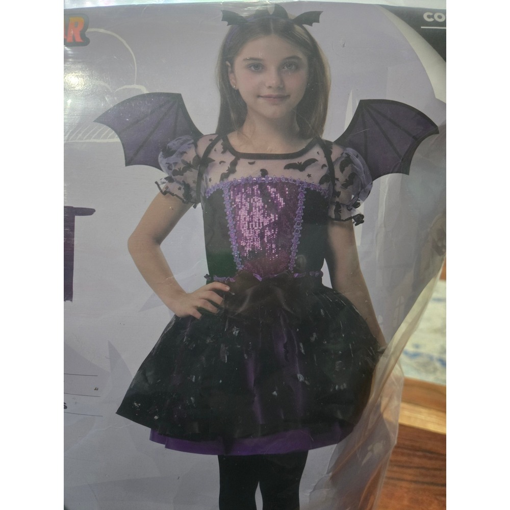 Girls size 7/8 Bat Halloween Costume‎ Dress & Wings Purple Sparkle (no headband)
